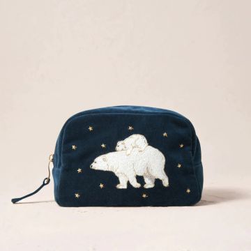 Elizabeth Scarlett Polar Bear Velvet Make Up Bag (Ink Blue)