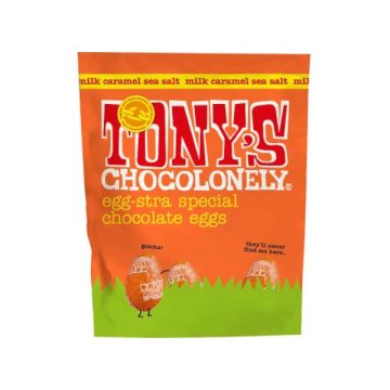 Tony's Chocolonely And Milk Chocolate Caramel Sea Salt Easter Eggs Pouch 180g